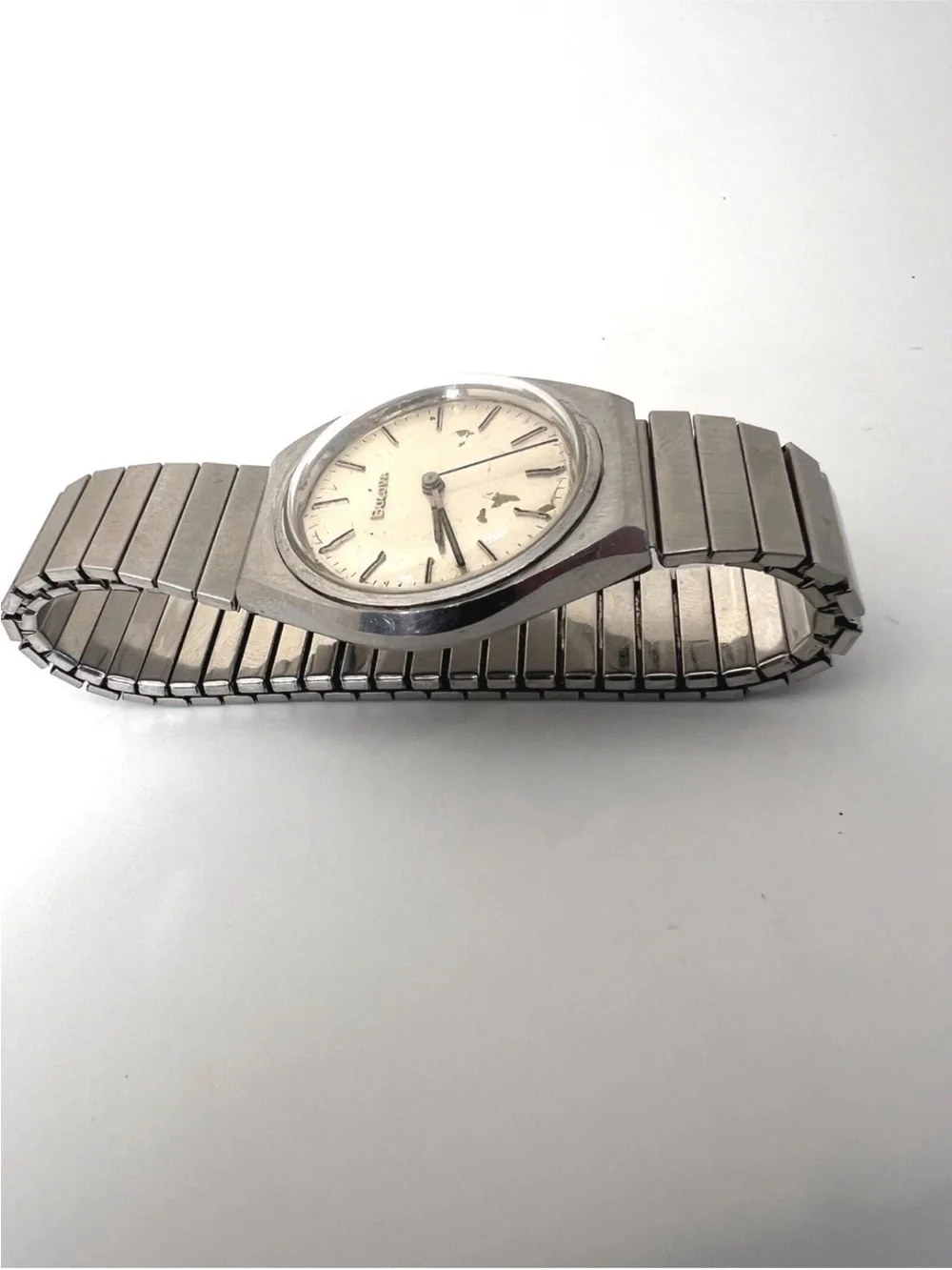 Vintage Bulova Mechanical Silver Stainless Steel Men's Watch - Silver Dial